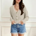 thumbnail image 2 of Cropped Sweater Cardigans for Women Teen Girls Button Up Knitted Blouse Drop Shoulder V Neck Long Sleeve Outerwear (One Size, White), 2 of 6