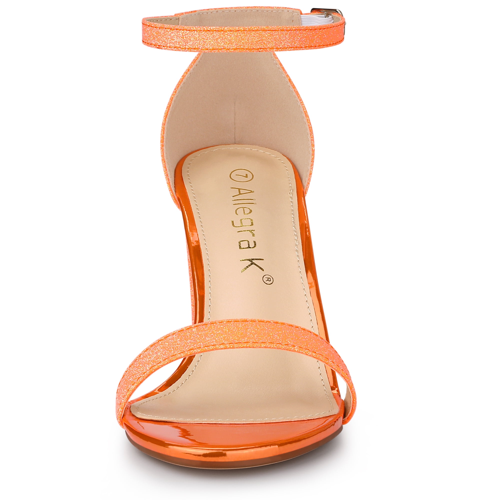 DARING DIVA Women's Ankle Strap Chunky Heels Glitter Vamp Open-Toe Sandals Orange 9