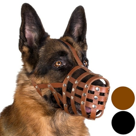 - CollarDirect Dog Muzzle German Shepherd Leather Secure Basket, Black