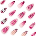 thumbnail image 3 of Pink French Ombre 3D Floral Press on Nails, Medium Pointed Almond Glossy Finish with Raised Flower, Pearl and Gold Bead Accents, 24 Count, 3 of 7