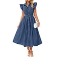 thumbnail image 1 of Vestido ZESICA 2025 para verano, bohemio, con botones, cuello en V, cuello en V, azul marino, mujer, 1 of 8