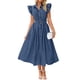 thumbnail image 1 of Vestido ZESICA 2025 para verano, bohemio, con botones, cuello en V, cuello en V, azul marino, mujer, 1 of 8