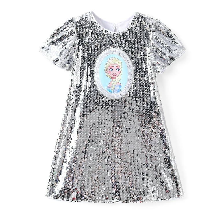 elsa silver dress Disney Princess Elsa Silver Sequins Dress, Short Sleeves, Girls Gift, Sizes  3-6