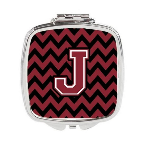 Letter J Chevron Garnet & Black Compact Mirror - Garnet & Black