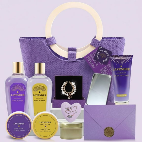 Gift Baskets for Women, Mothers Day Gifts for Mom, 11pcs Lavender Sets, Relaxing Bath Sets for Women, Christmas Gifts for Her