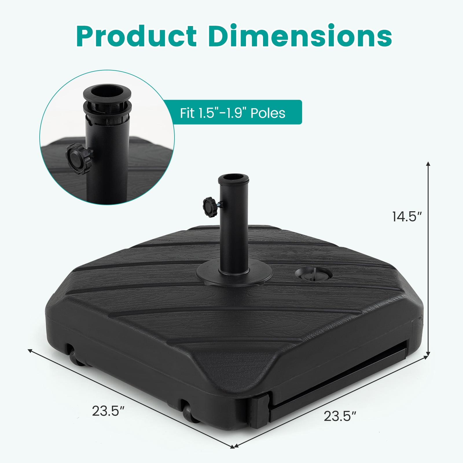 Costway Fillable Patio Umbrella Base with Wheels & Telescopic Pull Rod, Umbrella Stand