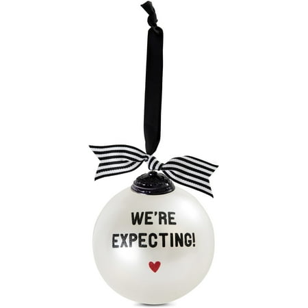 Christmas Hearth Decorations The Milestones Collection - We're Expecting! Pregnancy Baby Glass Christmas Decoration Ornament with Heart and Bow ()