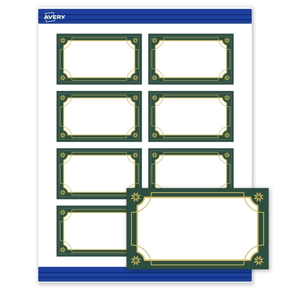 Avery Business Cards, 2" x 3.5", Gold-Green Border, Matte, 80ct