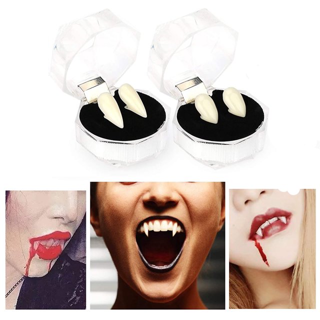 Dientes de Vampiro 2 Pares de Dientes de Vampiro Para Fijar y Modelar Blanco Natural - Perfecto para Halloween Namotu LN-0849
