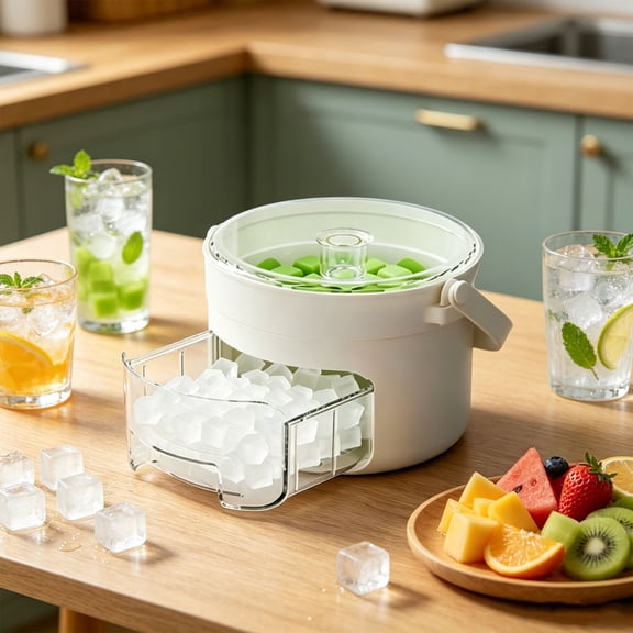 Drawer Type Ice Cube Storage Bucket Easy Release Ice Tray Container With Handle Leakproof Ice Storage Bin For Fridge Drinks Party(Multicolor-17.5X14X17.5Cm)