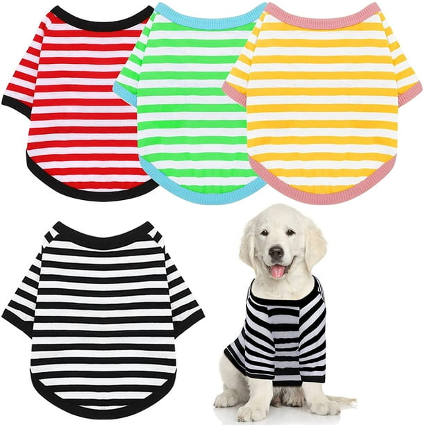 4 piezas de camisetas para perros pequeños, camisetas a rayas para perros pequeños, ropa para mascotas, sudadera para cachorros, ropa para perros pequeños y medianos (negro, rojo, verde,