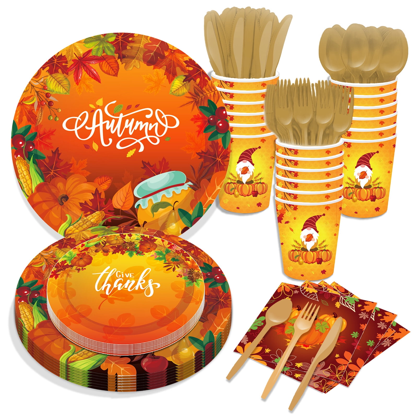 Gzxs Autumn Thanksgiving Plates and Napkins Sets Serves 8 Includes 9