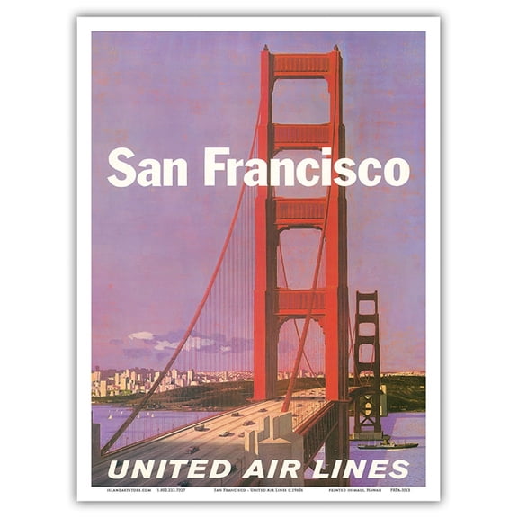 San Francisco - Golden Gate Bridge - United Air Lines California - Vintage Airline Travel Poster by Stan Galli c.1960s - Master Art Print (Unframed) 9in x 12in