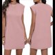 thumbnail image 3 of Vestido Corto de Verano para Mujer, Estilo Camiseta, Corta, Cuello Redondo, Informal, Holgado, Básico, Minivestido Rosa, Talla M, 3 of 7