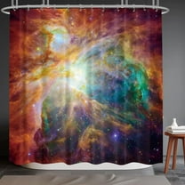 Galaxy Star Outer Space Shower Curtain Universe Nebula Solar System Planet Night Sky Fantasy Decor Bathroom Set Fabric Polyester Waterproof 72WX72H Inch 12 Pack Plastic Hooks RY-KKCQ