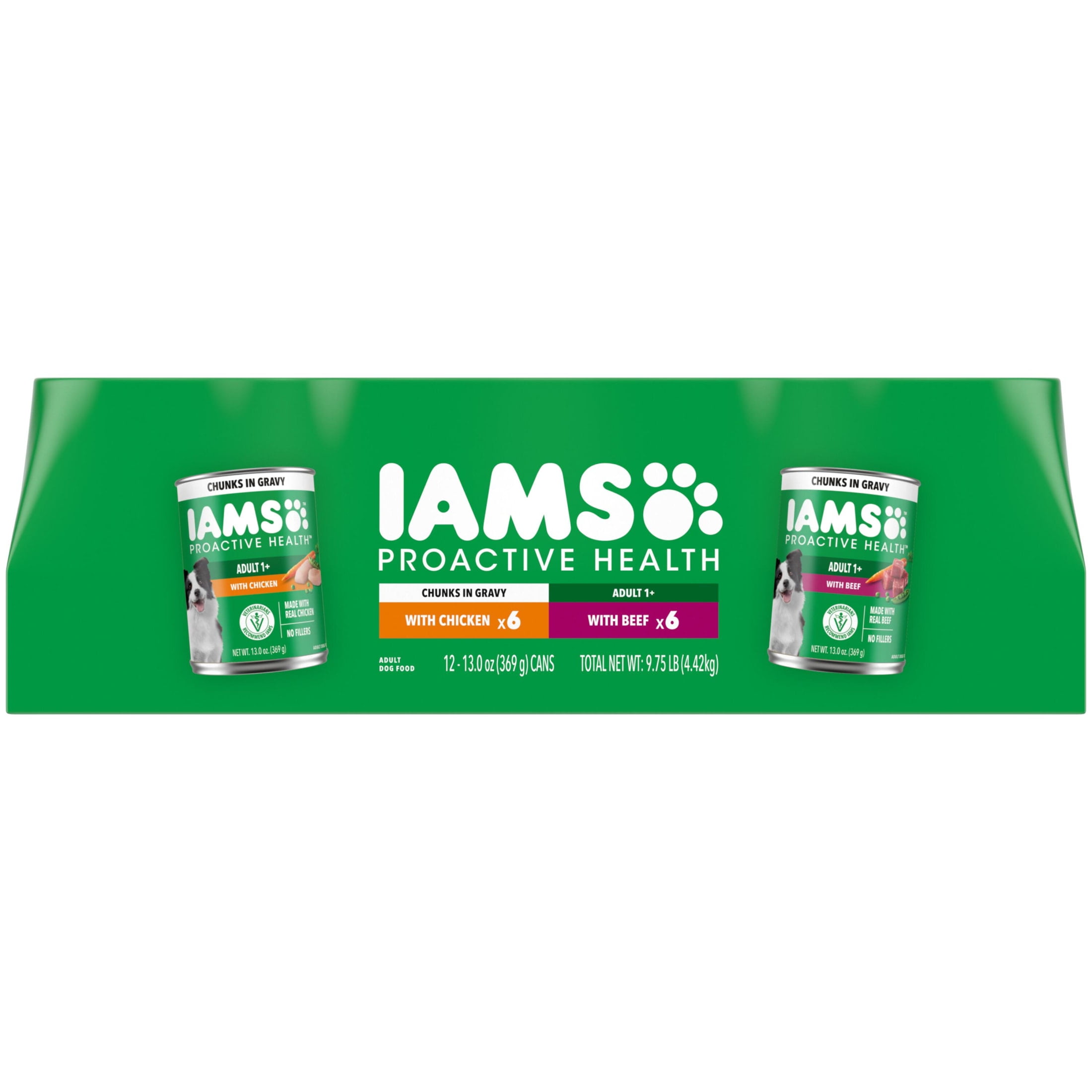 (4 pack) Iams Proactive Health Chicken Chunks In Gravy And Beef Chunks In Gravy, 13 Oz Cans, 12 Pk Variety