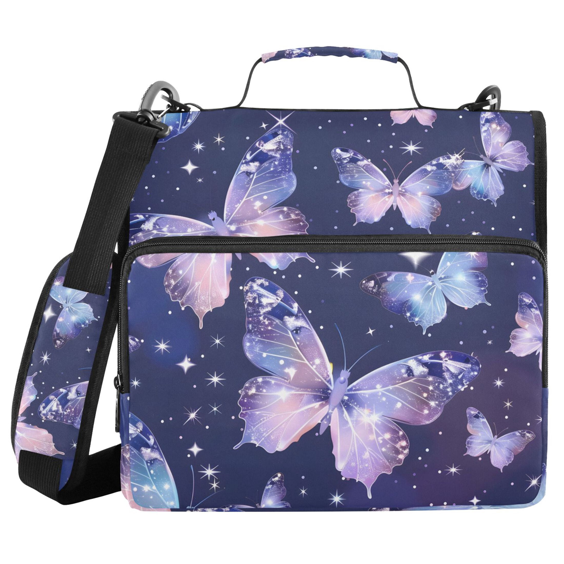ALAZA Zipper Binder Beautiful Butterfly with Shiny 3 Ring Trapper Keeper File Folder Organizer Bag