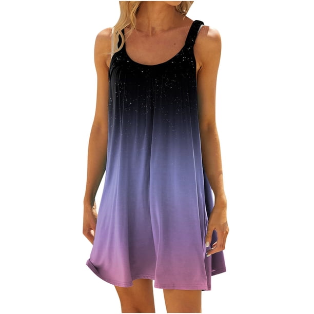 ICHUANYI Clearance Women Plus Size CasualPrinted Round-Neck Short Sleeve Loose Knee-Length Dres(Purple, XL) ICHUANYI WER2023080917101