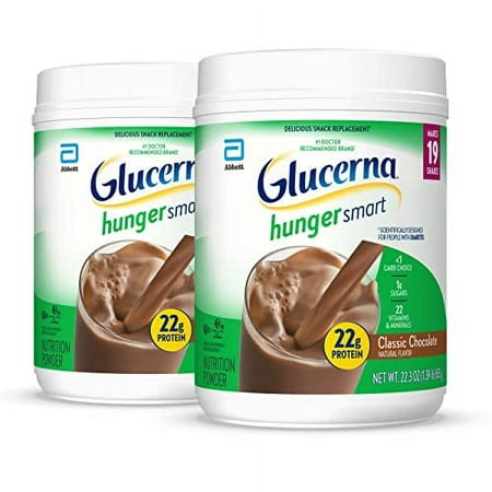Glucerna Hunger Smart Powder, Diabetic Nutrition, Blood Sugar Management, 22g Protein, 130 Calories, Classic Chocolate, 22.3-oz tub, 2 Count