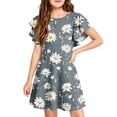 thumbnail image 2 of Grblisyd Girls Dresses Casual Ruffle Short Sleeve Midi Dress Cute Floral Print Crew Neck A-Line Dress, 2 of 5