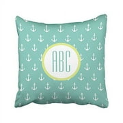 WinHome Square Throw Pillow Covers Popular Lime And Seafoam Green Anchor Monogram Customizable Pillowcases Polyester 18 X 18 Inch With Hidden Zipper Home Sofa Cushion Decorative Pillowcase