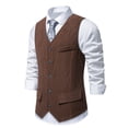 thumbnail image 5 of RYDCOT Men's Vintage Western Corduroy Suit Vest Casual Slim Fit V-Neck Single-Breasted Dress Waistcoat Coffee, 5 of 9