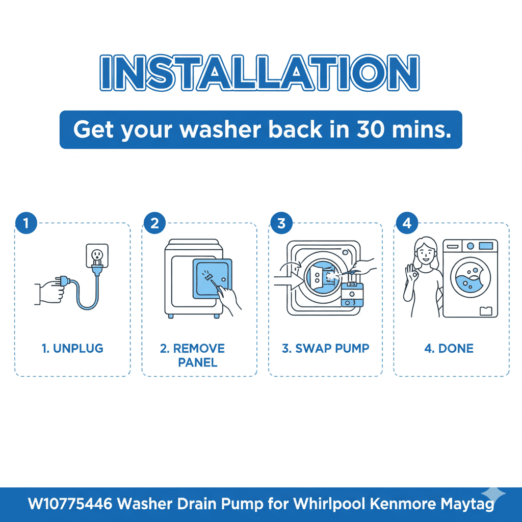 TOP-MAX W10919003 Washing Machine Drain Pump, fit for Kenmore Whirlpool & Maytag, Replace W10775446, B25-3A04, 4461359, AP6038235, EAP11