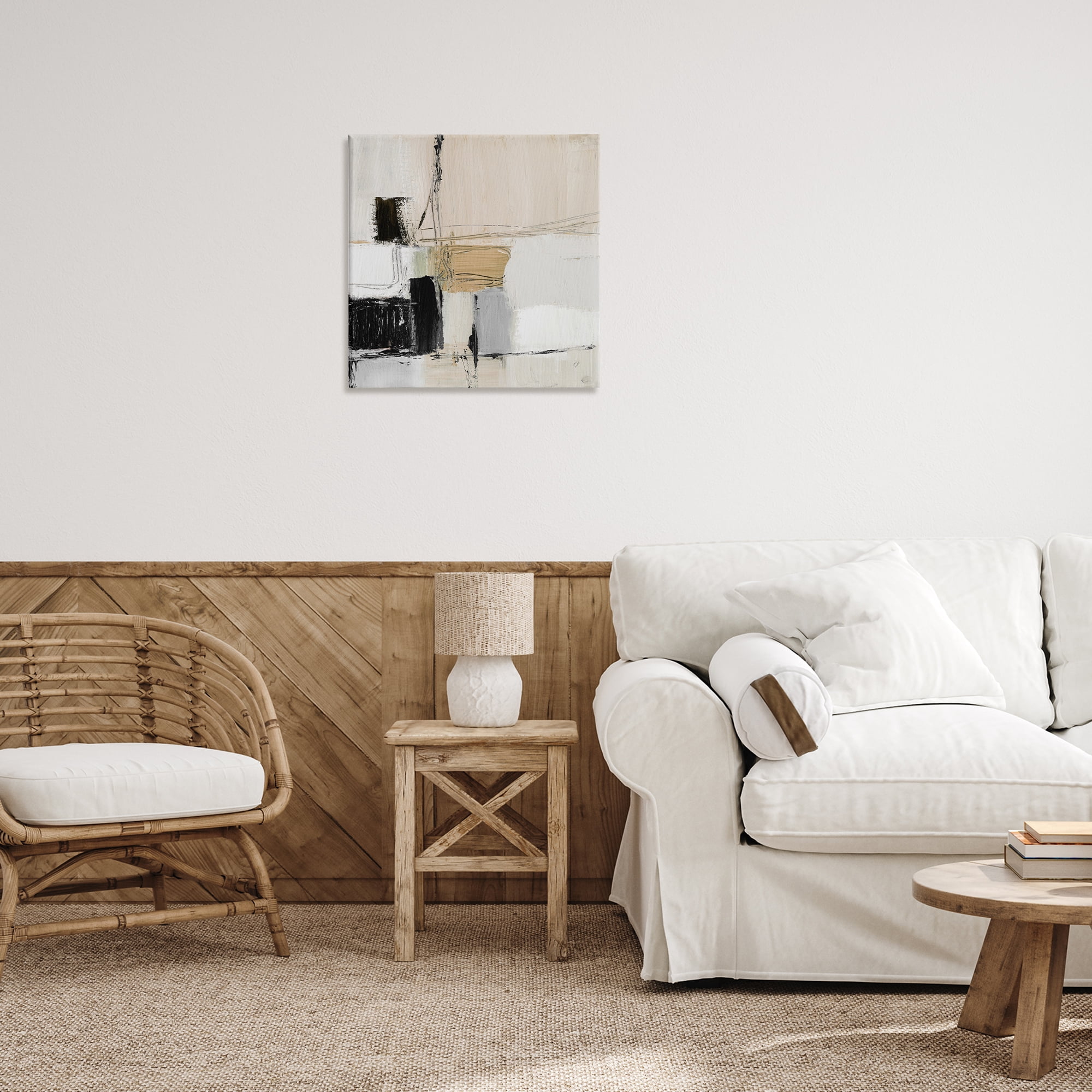 Stupell Industries Beige Black Organic Collage Abstract Painting Gallery Wrapped Canvas Art Print Wall Art, 24 x 24