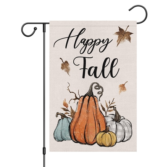 VOCHIC Welcome Fall Garden Flag Pumpkin Small Burlap 12x18 Inch Double Sided Thanksgiving Outdoor Yard Flag Home Autumn Outside Outdoor House Decoration (Only Flag)