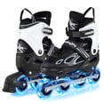 thumbnail image 1 of Babyjoy Patins à Roues Alignées Réglables pour Enfants de 9 à 14 Ans, 4 Tailles, Patins à Lame Réglables avec Roues Lumineuses, Blanc et Noir, 1 of 10