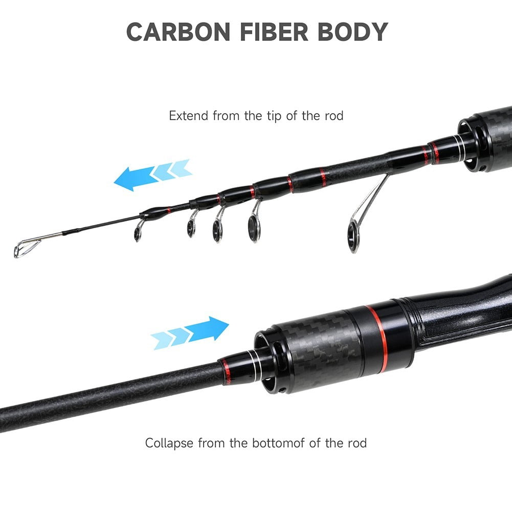 yaaqii 38-165cm fishing lure rod UL Carbon Fiber Telescopic Compact Saltwater Pole