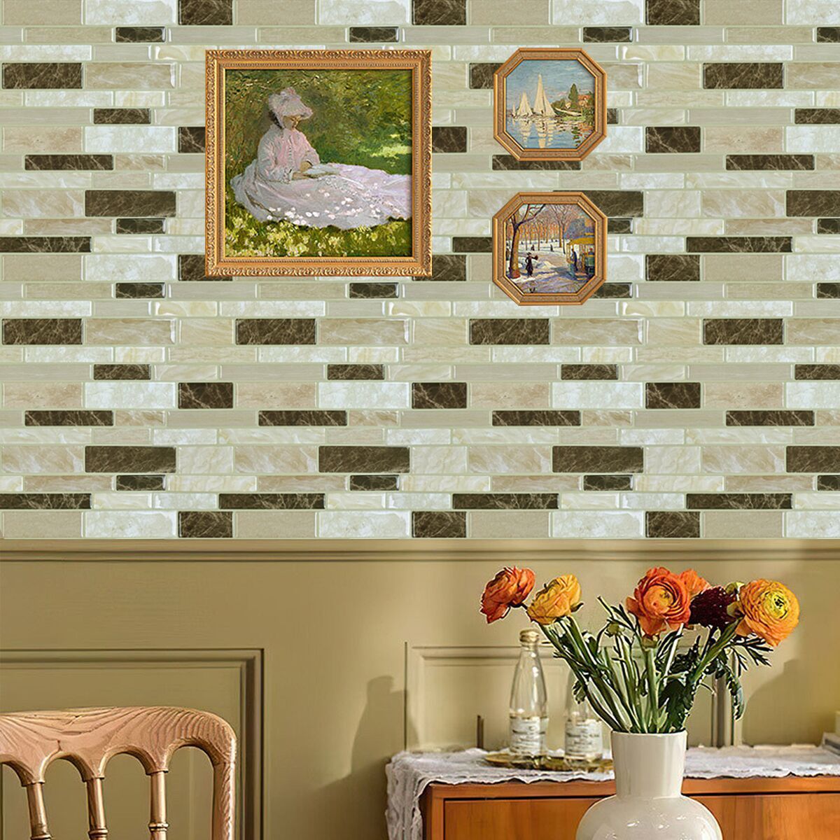 STICKGOO Brown Marble Peel and Stick Backsplash Tile for Kitchen and Bathroom(10 Pcs)