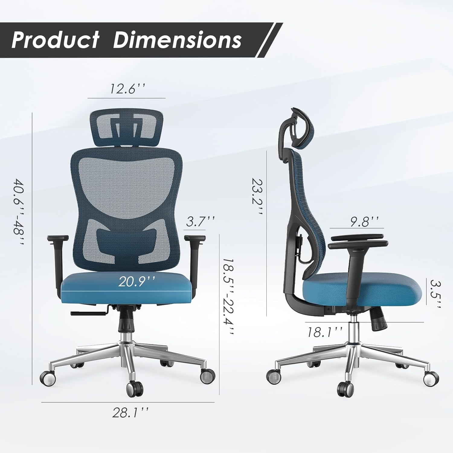 Farini Ergonomic Mesh Office Chair, Computer Desk Chair Ergonomic with Headrest, Adjustable Lumbar Support and 3D Armrests, High Back Office Chair, Black & Navy