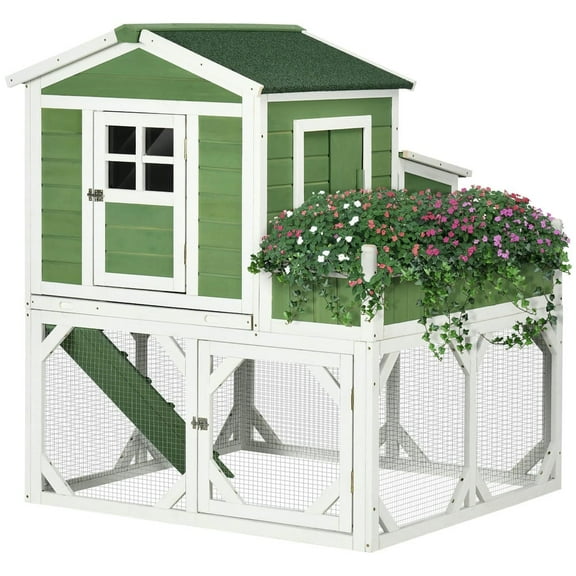 Spaco 49inch Small Chicken Coop Hen House with Garden Space, Chicken House Outdoor Run Cage with Weather Protection, 2-4 Birds, Green