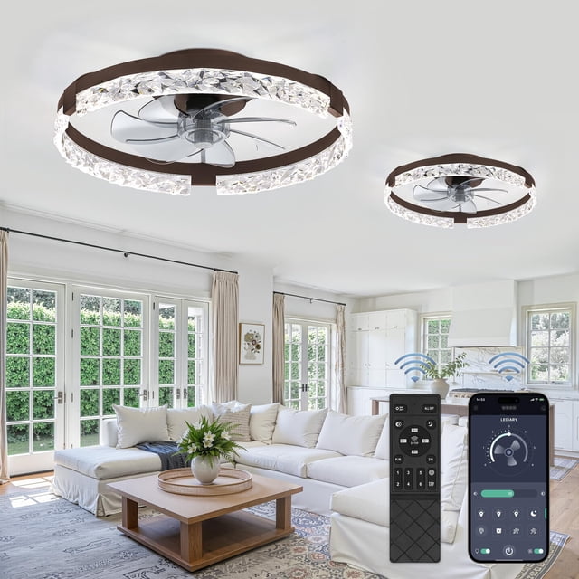 Ventilador de Techo LEDIARY 20" Perfil Bajo con Luz y Control Remoto Marrón