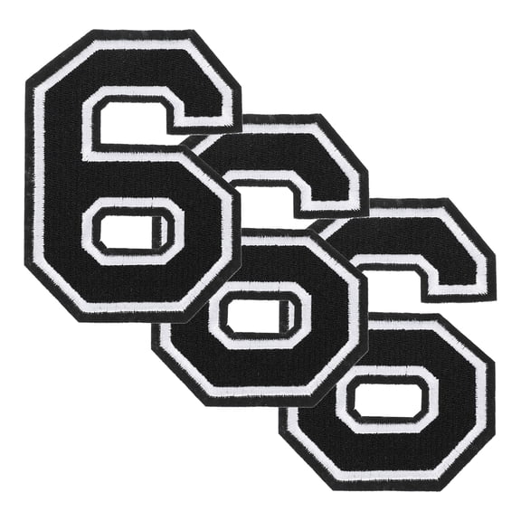 Uxcell 3 Pcs Iron on Number Patches, 4.5 Inch Embroidered Patches(Number 6, Black)