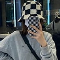 thumbnail image 2 of CoCopeaunts Beach Bucket Hat for Women Checkerboard Lattice Fisherman Hat Autumn Winter Wild Wear Hand-Woven Hollow Knitted Hat, 2 of 8