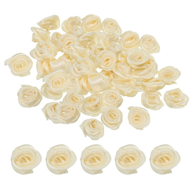 Unique Bargains Mini Satin Ribbon Roses Tiny Fabric Flowers Embellishments Rosettes Applique Beige 50 Pcs