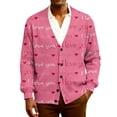 thumbnail image 2 of QHRMKOG Men Cardigan Sweater Romantic Valentine's Day Heart Cardigan Print Loose Fit Long Sleeve V Neck Button Up Cardigan Sweaters Trendy Ribbed Knited Sweaters Pink S, 2 of 7
