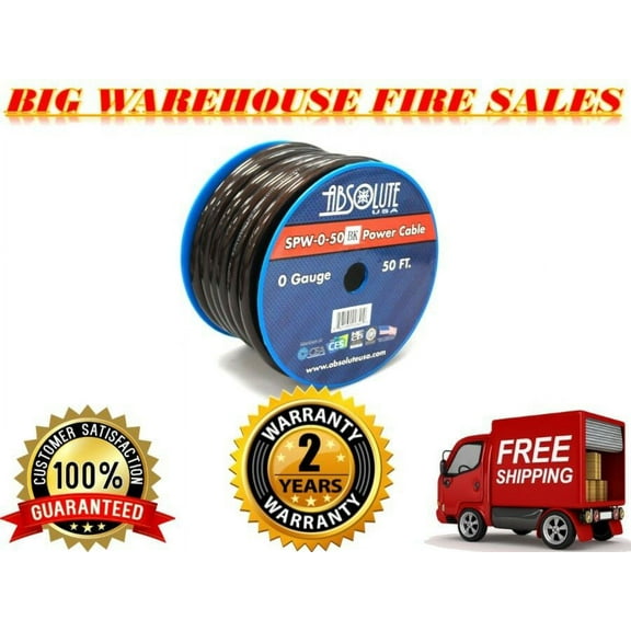 Absolute SPW-0-50BK 1/0 Gauge 50 FT Black Xtreme Twisted Power/Ground Battery Wire Cables
