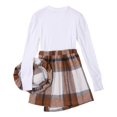 thumbnail image 3 of Toddler Kids Child Girls Long Sleeve Ribbed Solid Tops Blouse Plaid Skirt with Hat Outfit Set 3PCS, 3 of 8