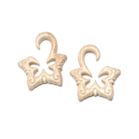 Hand Carved Organic Plug - Body Candy Womens Ear Plug Gauges Organic Hand Carved Wood Lotus Butterfly Hanger Plugs Stretched Ears 6G