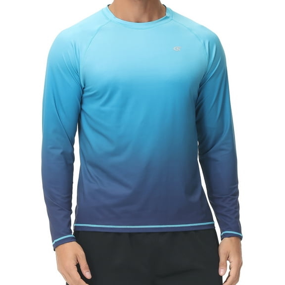 Weilanxin Long Sleeve Swim Shirts for Men Sun Protection Shirt Running Rashguard UPF 50 UV Swimwear Athletic Workout BlueGradient L