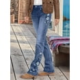thumbnail image 3 of Women'S Floral Embroidery Mid Waist High Stretch Bootcut Jeans with Pockets Blue XL, 3 of 8