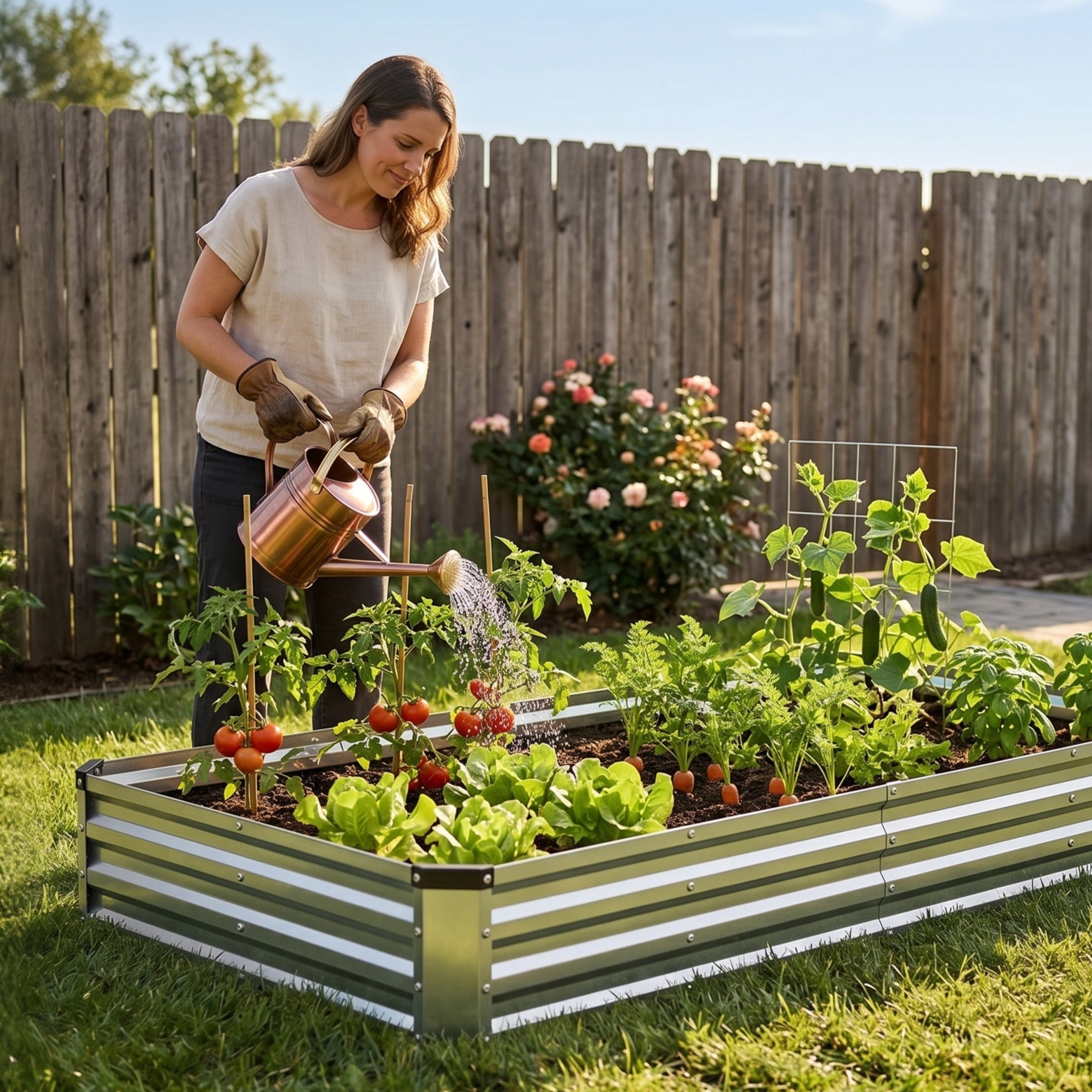 CONCETTA Galvanized Raised Garden Bed, Easy Assembly Outdoor Metal Planter Box, Rust-Resistant Steel Garden Bed for Vegetables, Flowers, Herbs