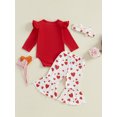 thumbnail image 3 of aturustex Infant Baby Girls 3pcs Valentine Pants Outfits 0 3M 6M 12M 18M Newborn Flying Sleeve Bodysuits O Neck Romper Letter Print Jumpsuits Heart Pralentine’s Day Clothes for Spring Fall, 3 of 6