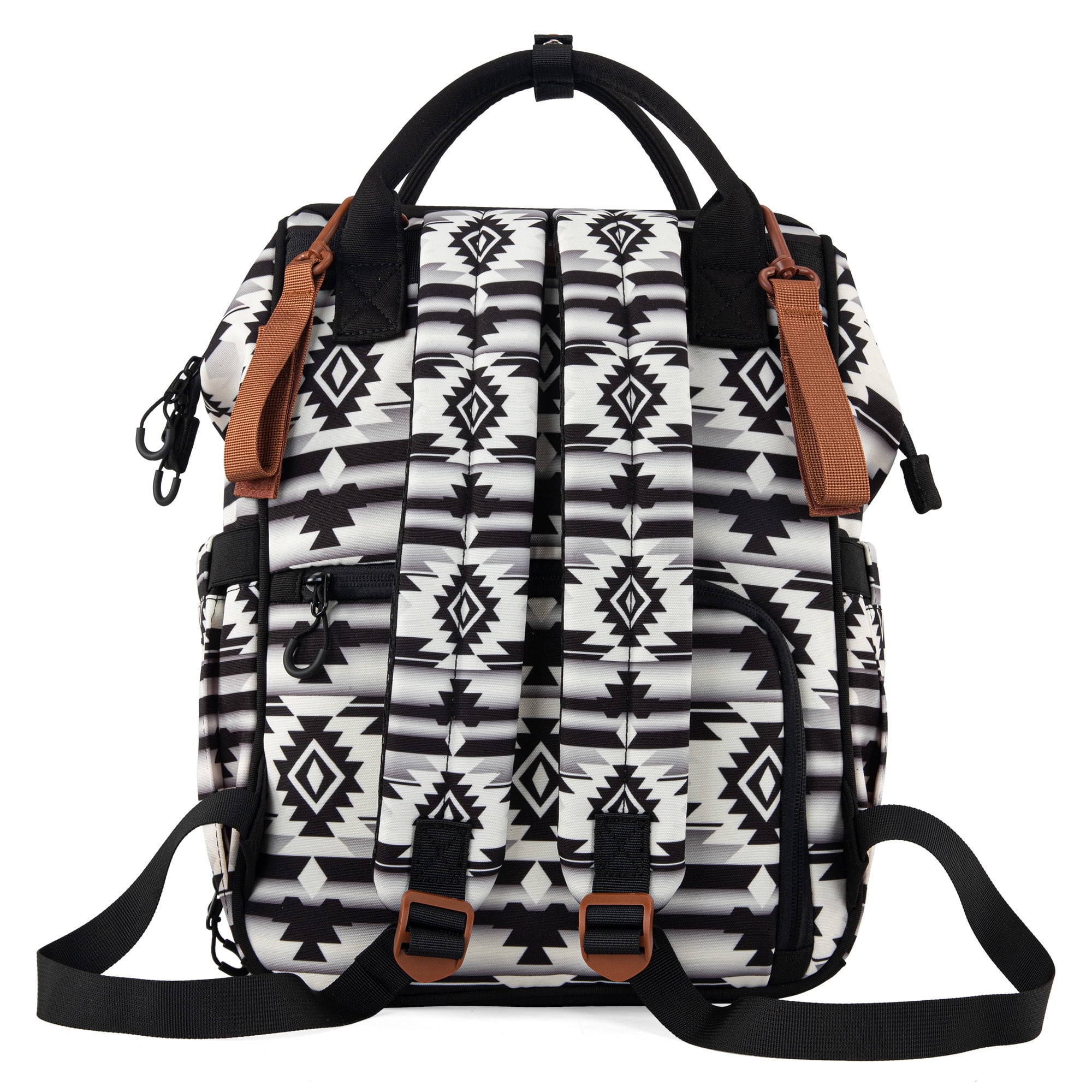 Wrangler Aztec Travel Backpack Baby Bag for Women with Stroller Strap and Side Bottle Pockets Organized Diaper Bag, Black