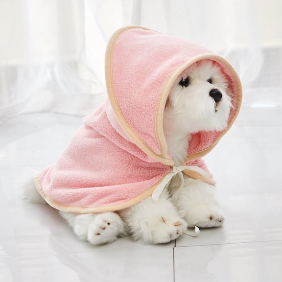 LEORX Portable Pink Dog Bathrobe Polyester Water Absorbent Robe for Pet Bath and Warmth