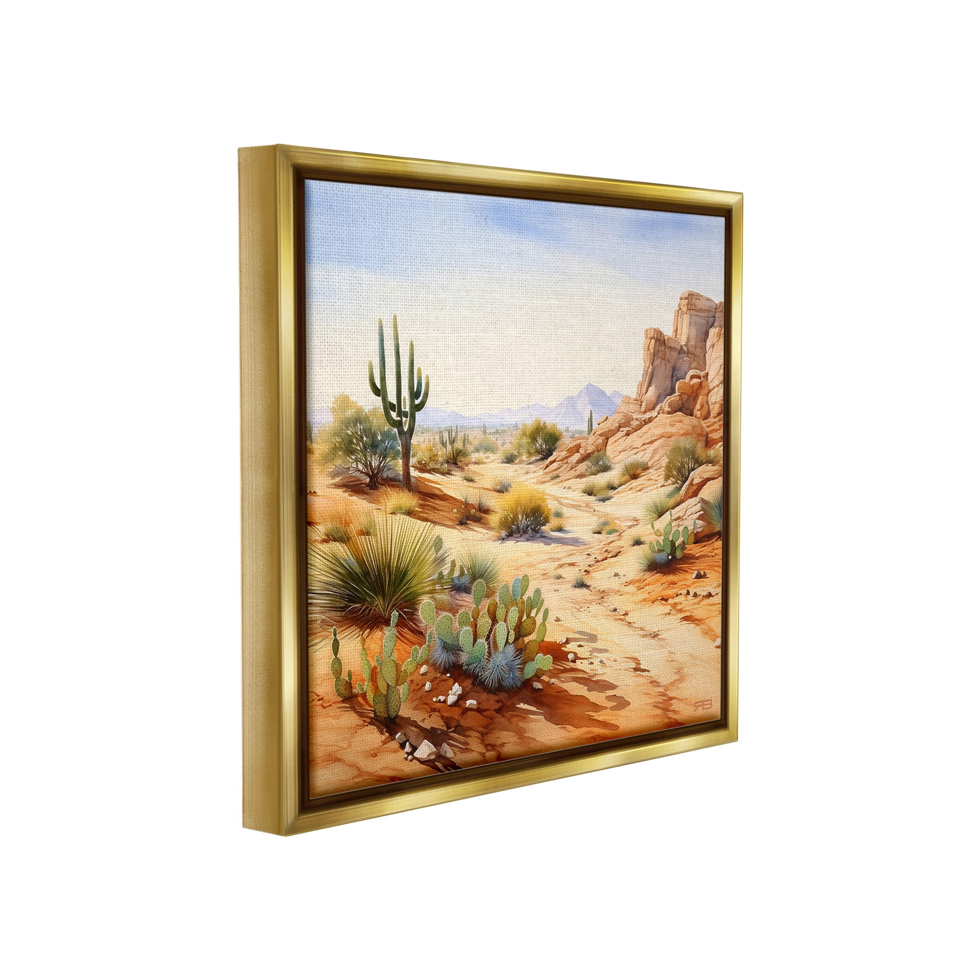 Stupell Industries Scenic Desert Plateau Landscape Painting Gold Floater Framed Canvas Art Print Wall Art, 18 x 18