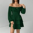 thumbnail image 5 of RMGVDSD Summer Dresses For Women Solid Color Off-Shoulder Casual Dress For Women A-Line Sundress Long Sleeve Beach Vacation Sundresses Trendy Party Dress, 5 of 9